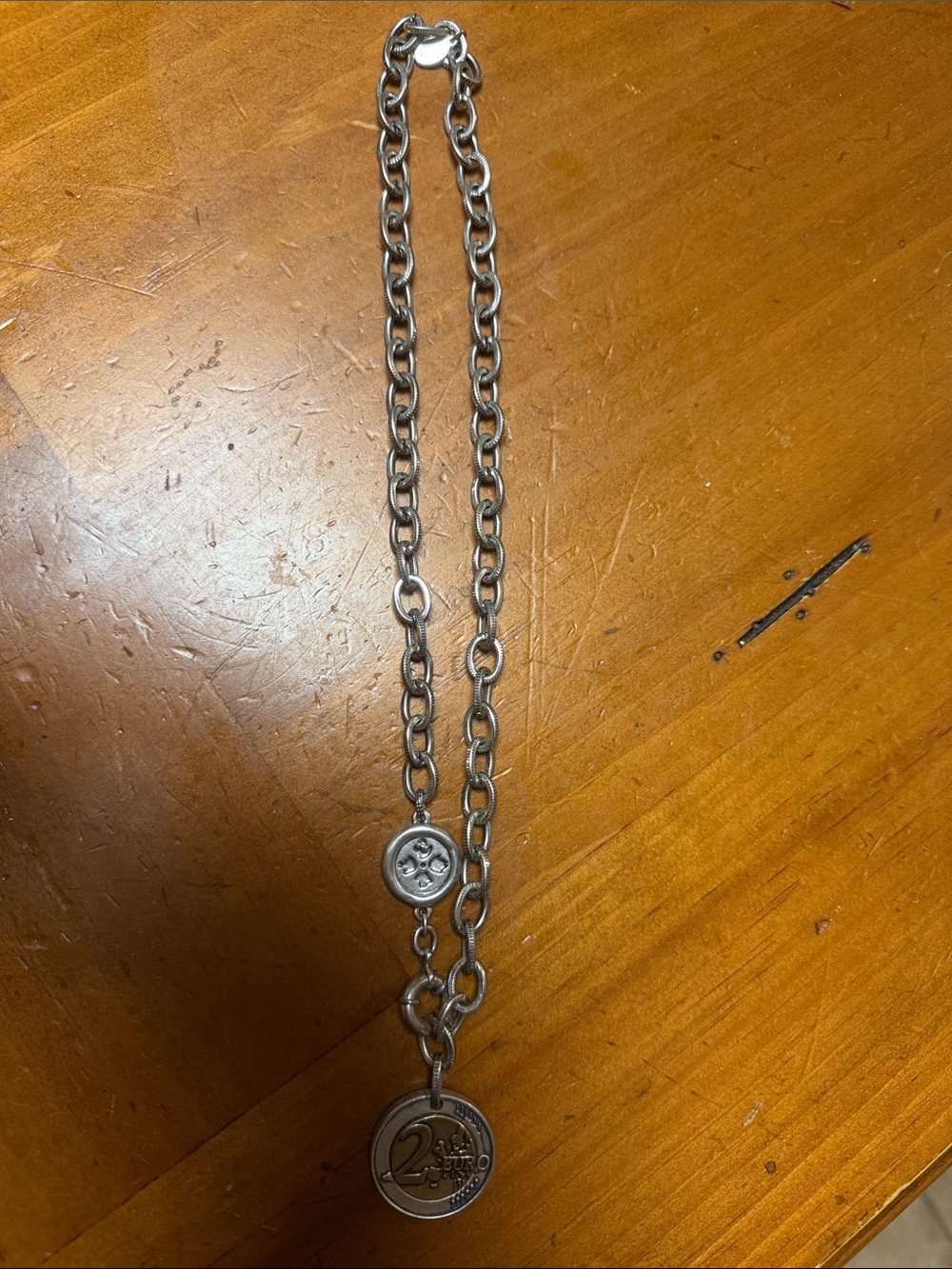 Patricia Nash Two-Tone Silver and Gold Coin Pendant Necklace - Picture 4 of 5